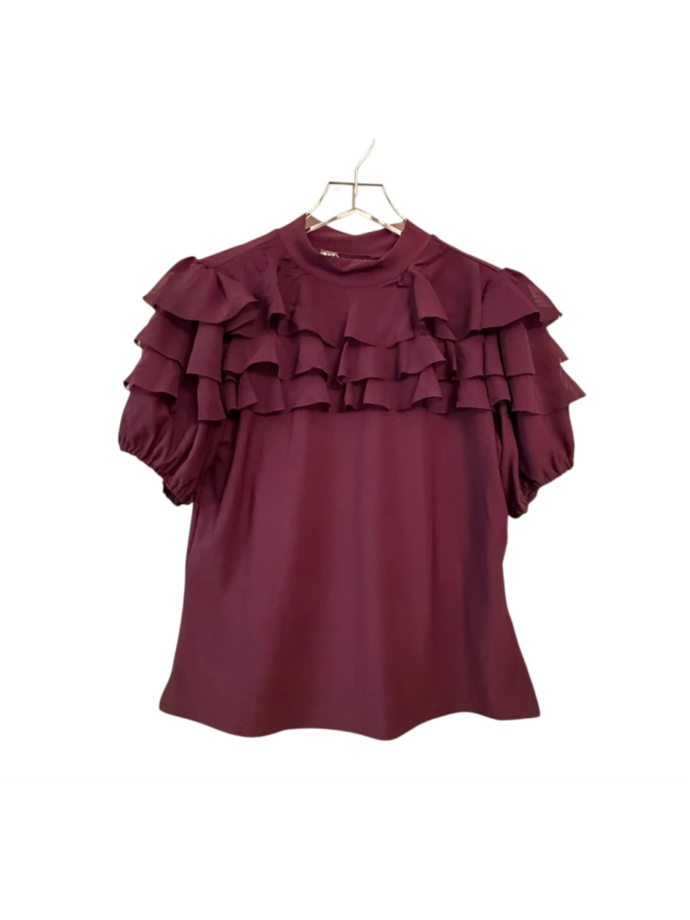 80 Park Burgundy Ruffle Blouse Size M NWT - Picture 12 of 12